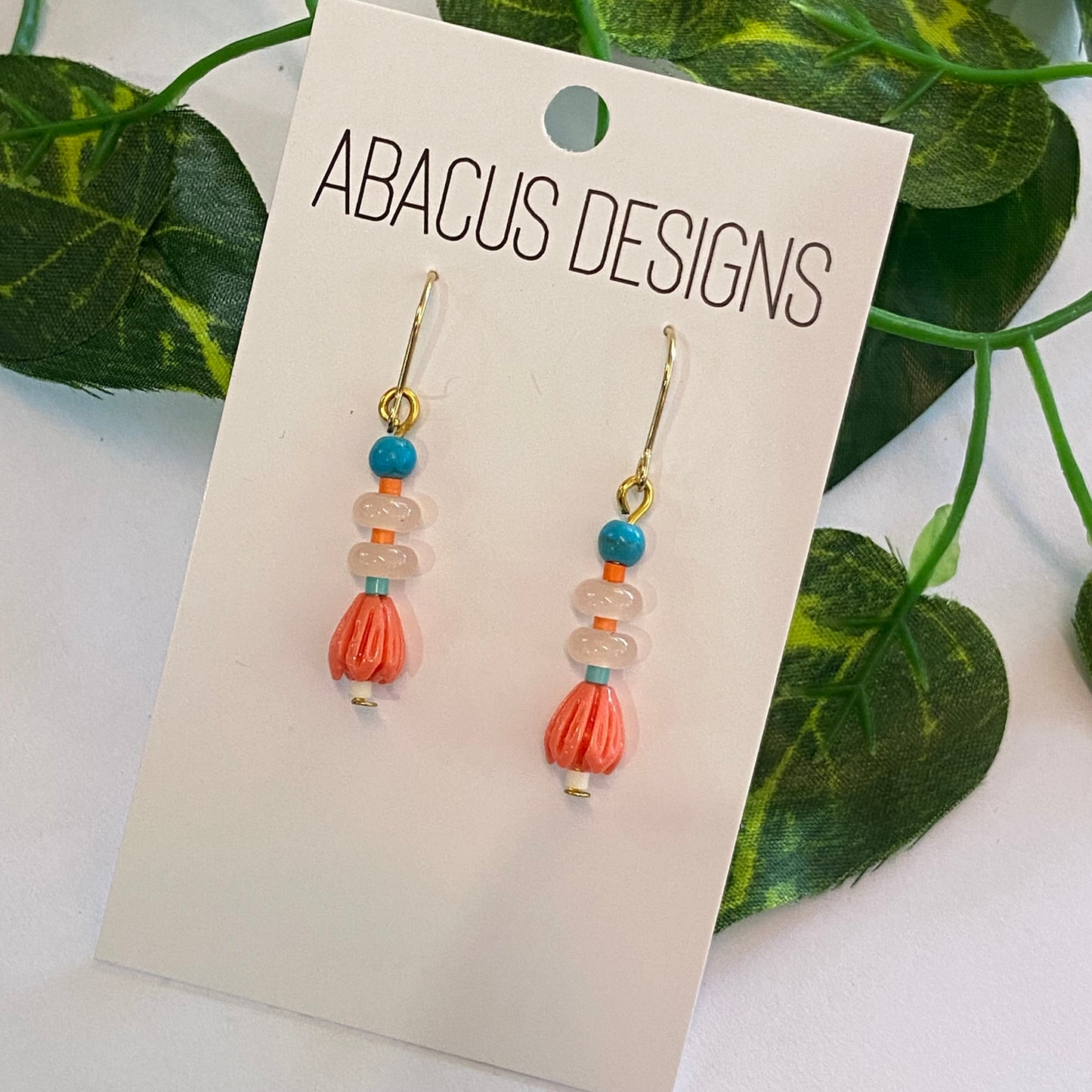 Stacked Beads & Brass Dangle Earrings