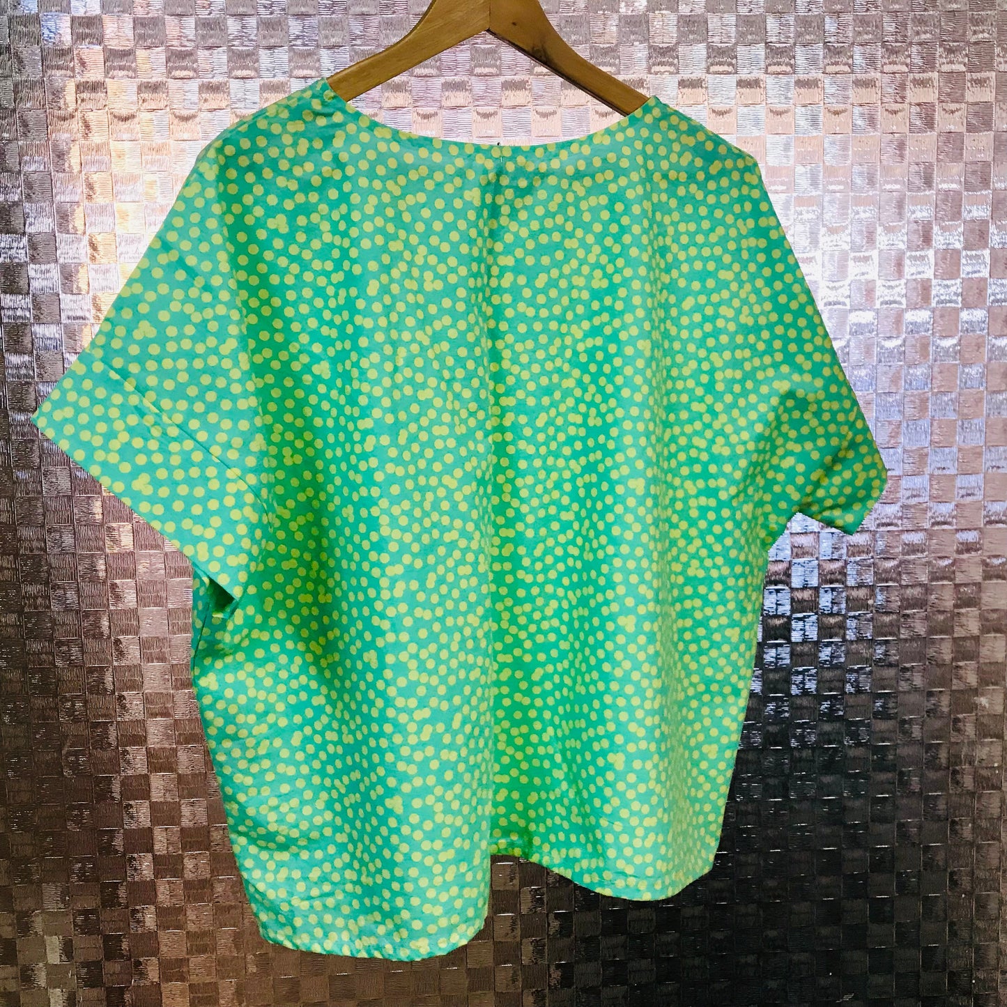 Handmade Women’s Box Top - Green with Yellow Spot (M/L)