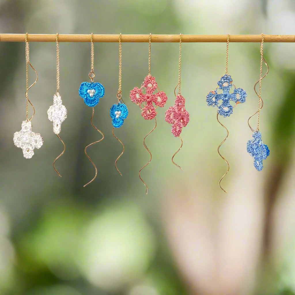 Handcrafted Crochet Earrings - Flowers with Chain Detail