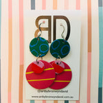 Hand painted leather bold statement earrings - The Stacked Dot