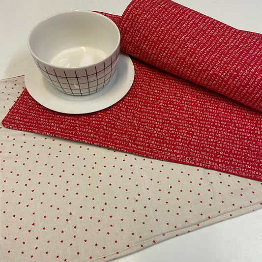 Reversible Christmas Placemats - Merry Christmas with Stars on Reverse (set of 4)