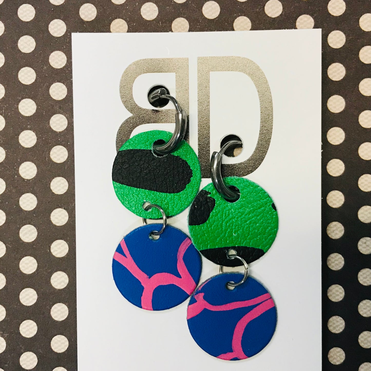 Hand painted leather bold statement earrings - Interchangeable Huggies