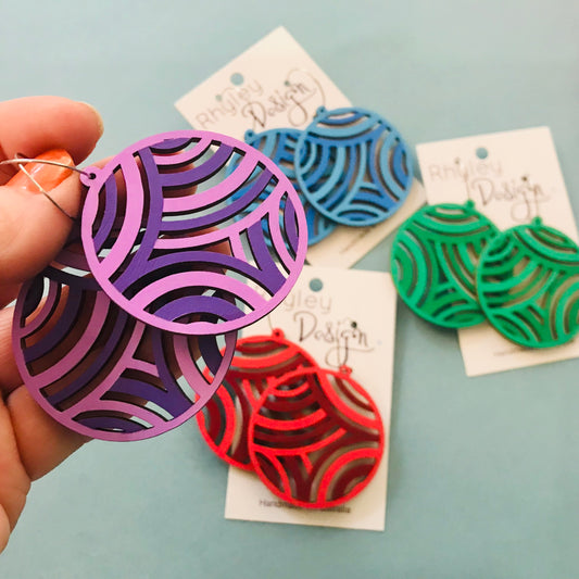 Bamboo Handpainted Two Tone Disc Hoop Earrings