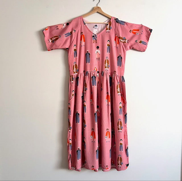 Women’s Handmade Ripple Dress with Pockets - JB PINK WOMEN / LARGE