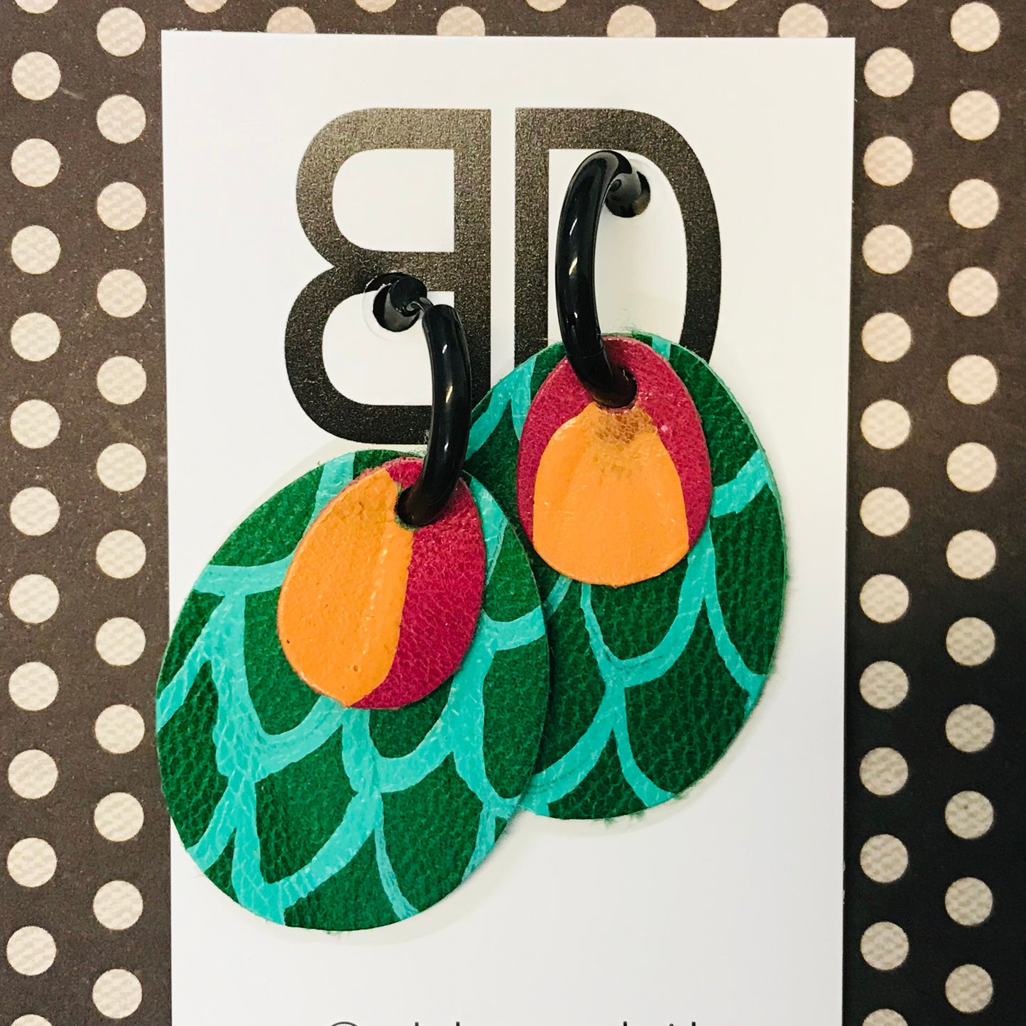 Hand painted leather bold statement earrings - Interchangeable Huggies