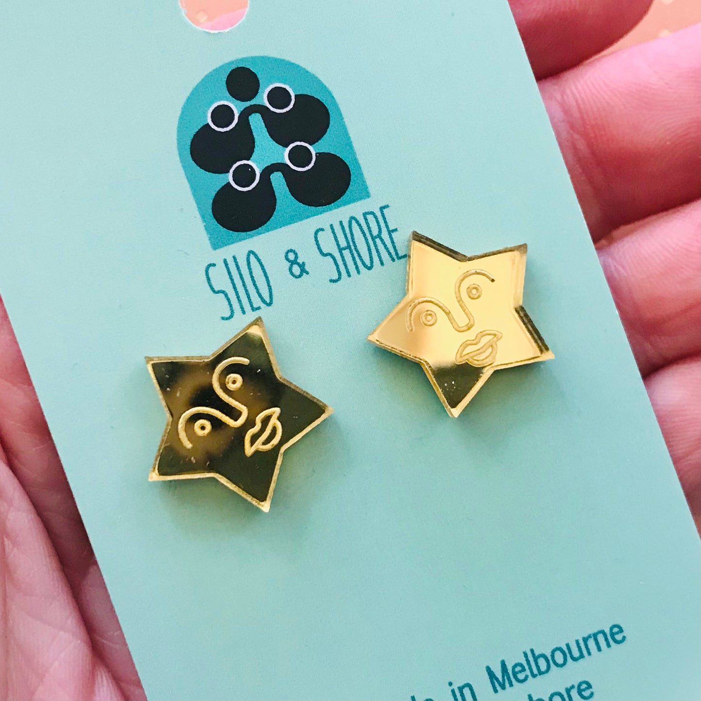 Art Deco Acrylic Stud Earrings - Mirror Faces