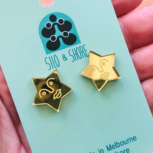 Art Deco Acrylic Stud Earrings - Mirror Faces