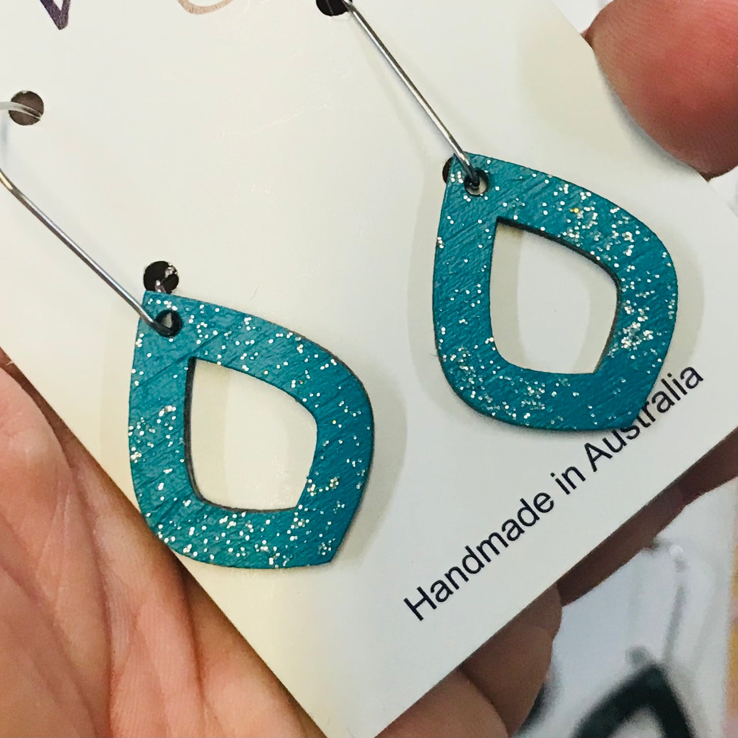 Diamond Sparkle Handpainted Wood Statement Earrings