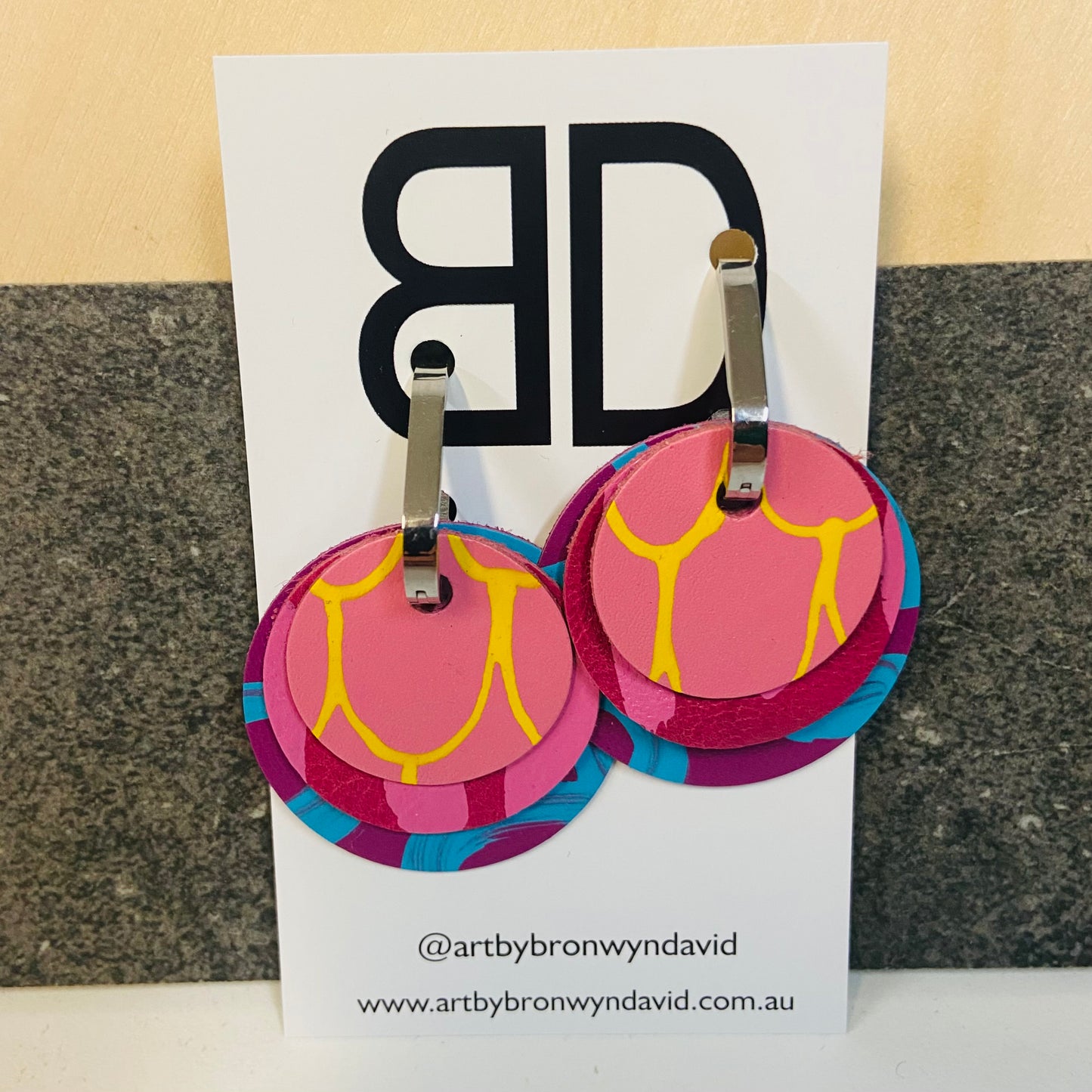 Hand painted leather bold statement earrings - Interchangeable Huggies