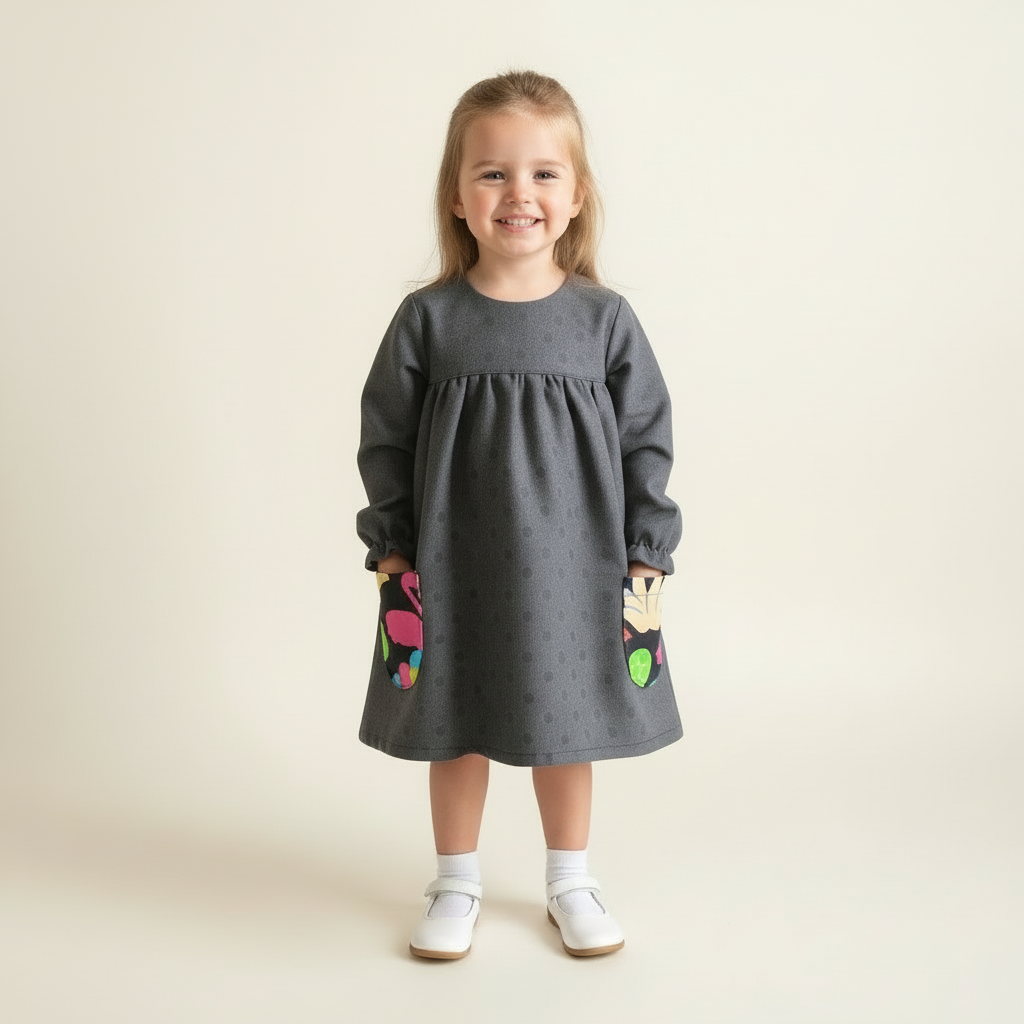 Girls Long Sleeved Marigold Dress - Denim & Down Under Print