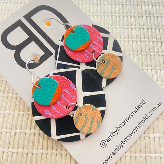 Hand painted leather bold statement earrings - The Little Buddy