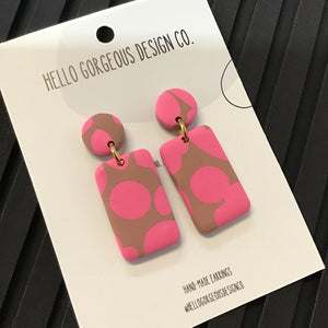 Polymer Clay Handmade Earrings - Pink/Brown Abstract