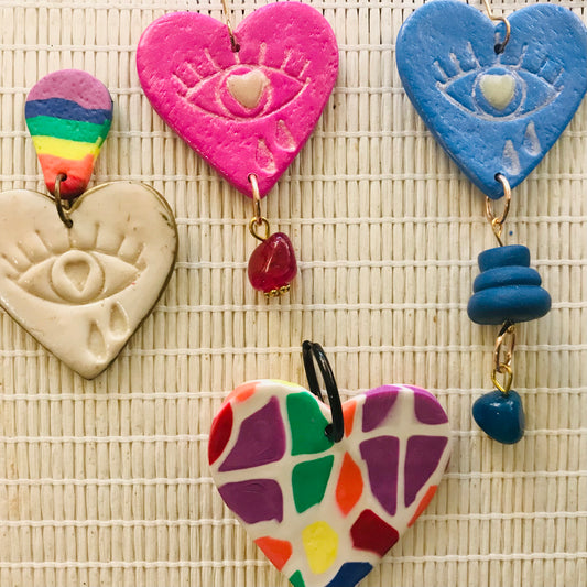 Polymer Clay Statement Earrings - Hearts