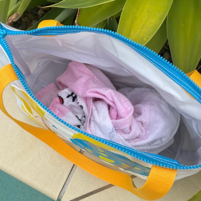 Sustainable Zip Top Tote, Beach Bag - Handmade from Recycled Inflatables