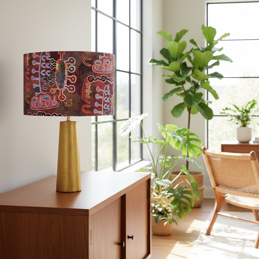 Gold Concrete Pillar Table Lamp with Water Dreaming Shade