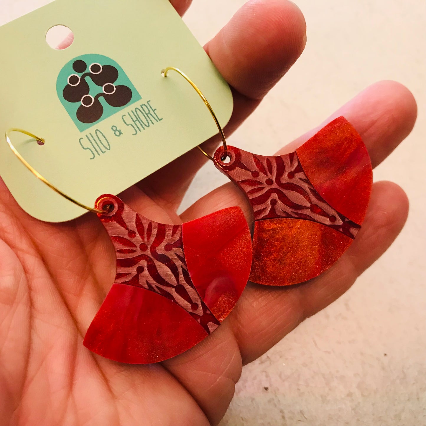 Art Deco Acrylic Earrings - Wide Fan Hook