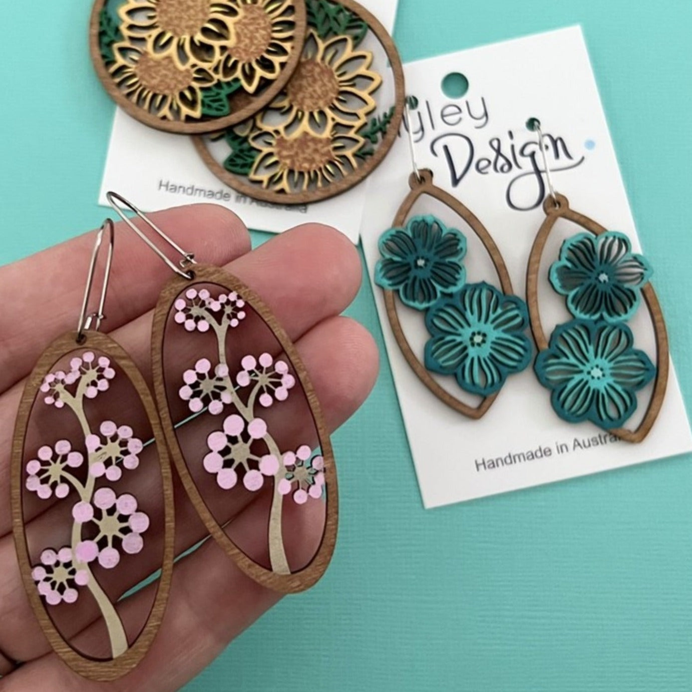 Floral Wood Statement Earrings