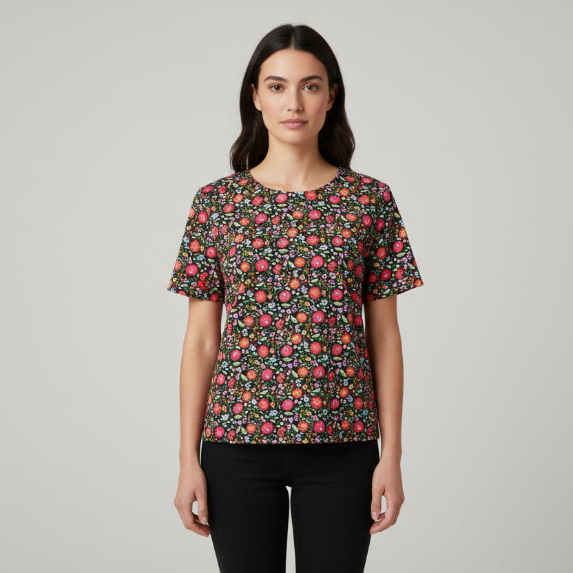 Women's Handmade Keyhole Top - Folk Floral