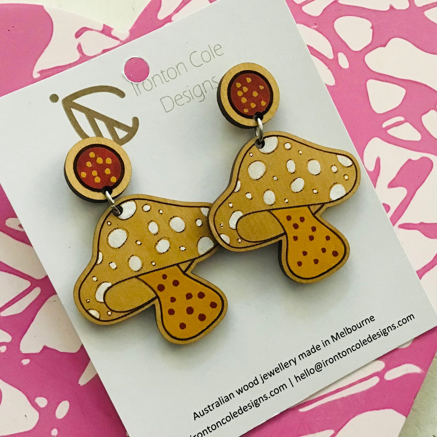 Handpainted Laser Cut earrings - Mushrooms