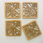 Wood Laser Cut Coasters (set of 4) - Roses