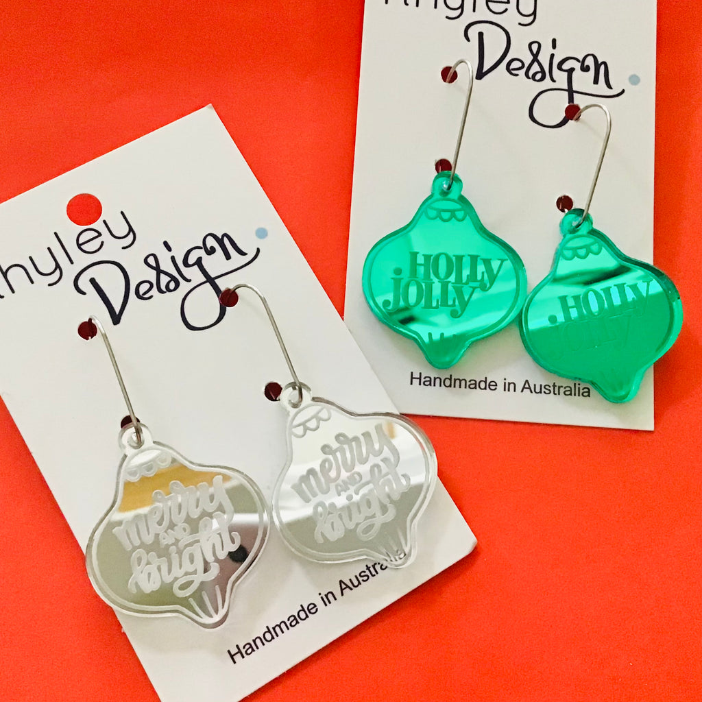 Christmas Mirror Bauble Statement Earrings