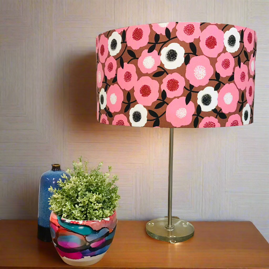 Barkcloth Pink Blooms Table Lamp
