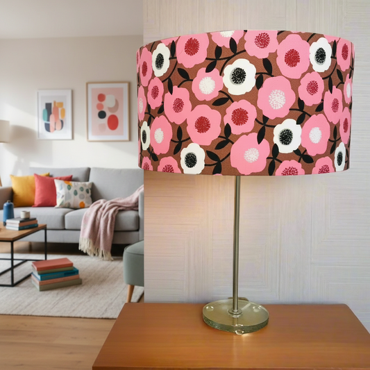 Barkcloth Pink Blooms Table Lamp