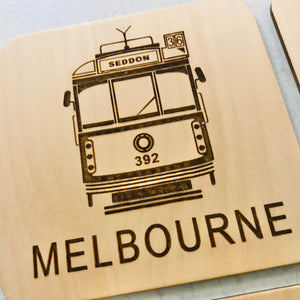 Wood Laser Engraved Coasters (set of 4) - Seddon Melbourne Tram