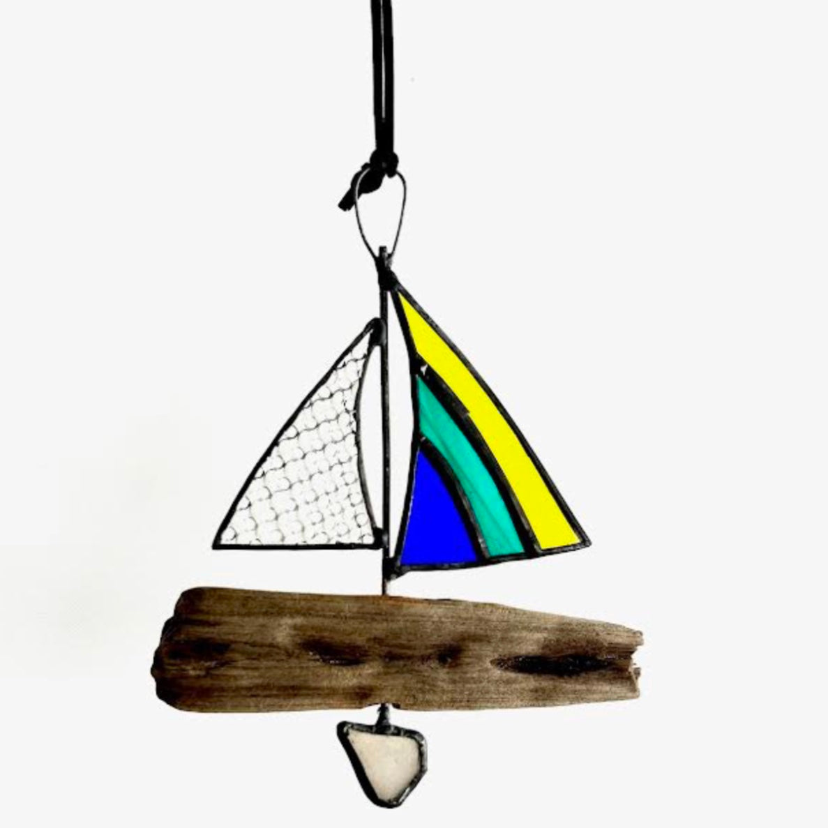 Handmade Glass Suncatcher - Drift Wood Sail Boat