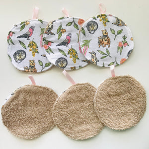 No Waste Reusable Make-up Remover Pads Wipes - flannel / towelling (set of 6)