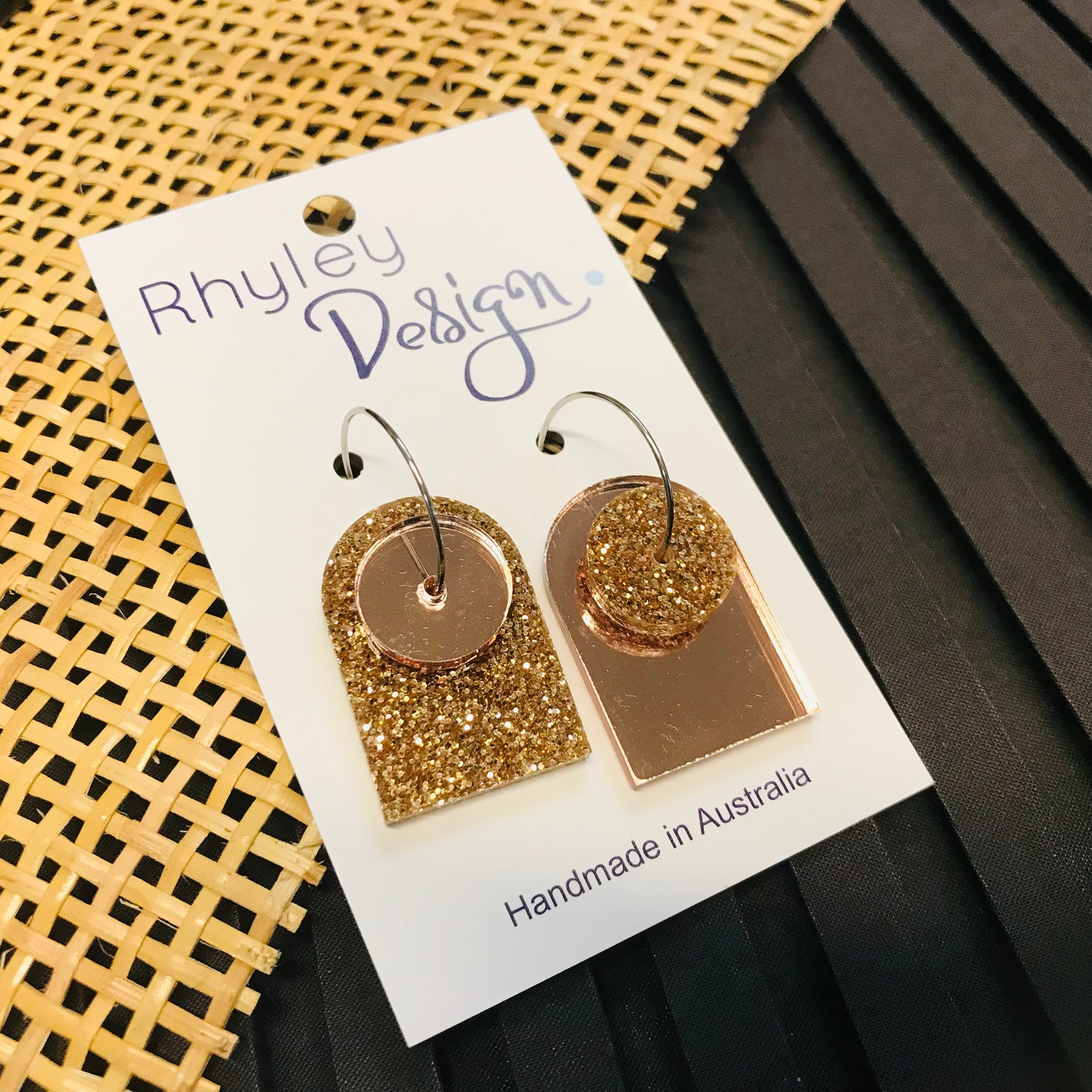 Mismatch Mirror Glitter Earrings - arched