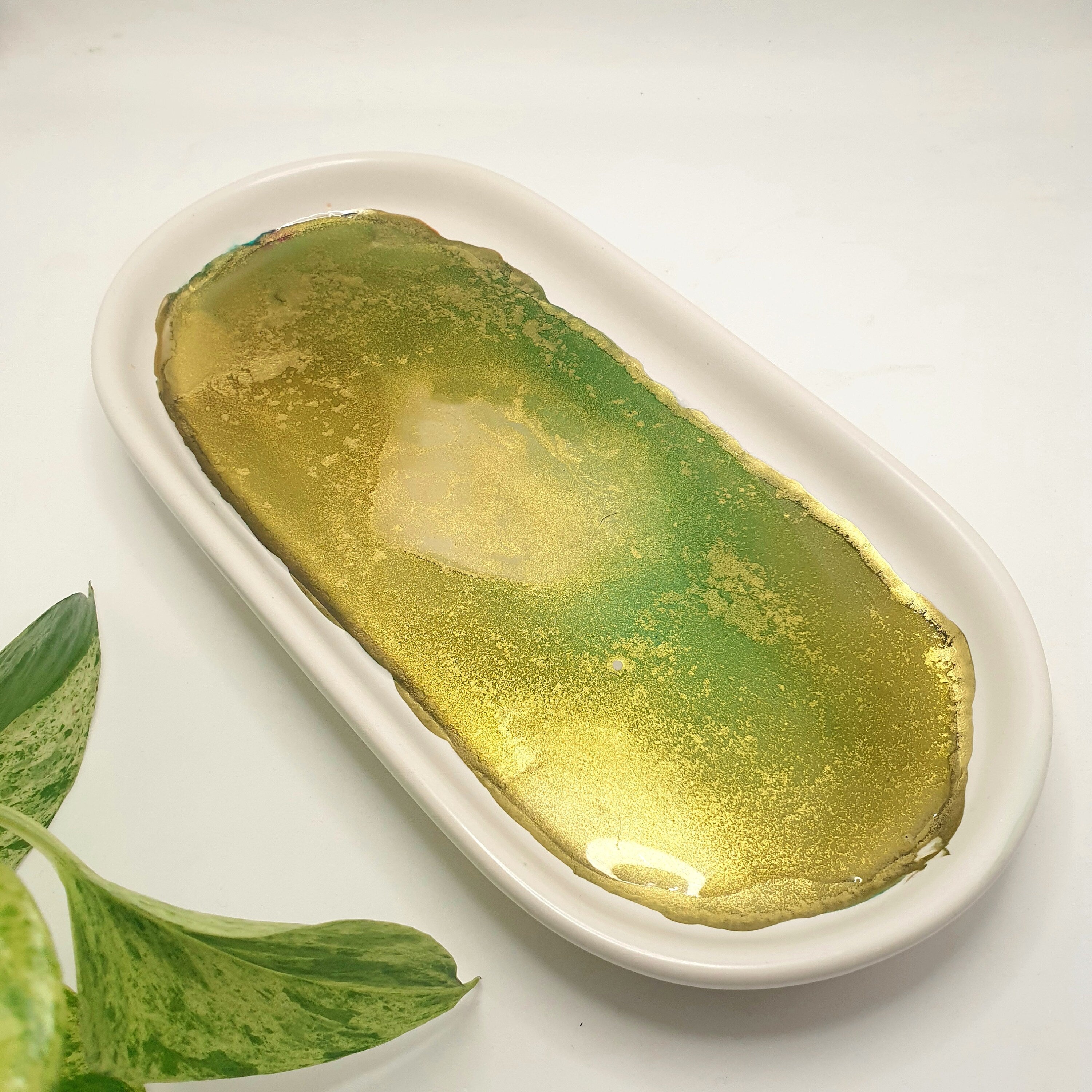 Alcohol Ink Detail Porcelain & Bamboo Oval Tray