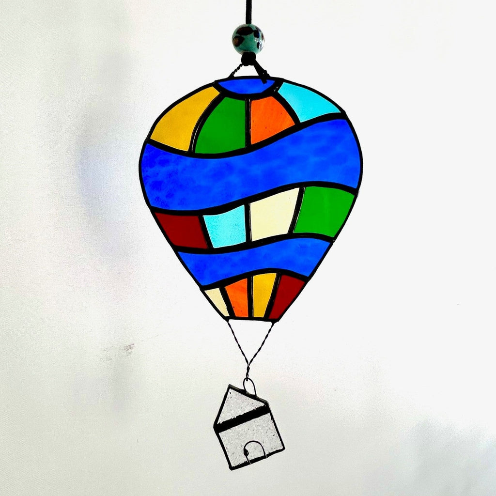 Handmade Glass Suncatcher - Hot Air Balloon with House (large)