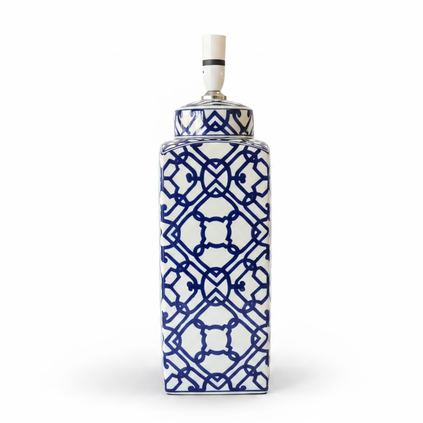 Lamp Base Only - White & Cobalt Blue Moroccan Ceramic Table Lamp
