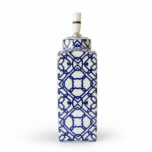 Lamp Base Only - White & Cobalt Blue Moroccan Ceramic Table Lamp