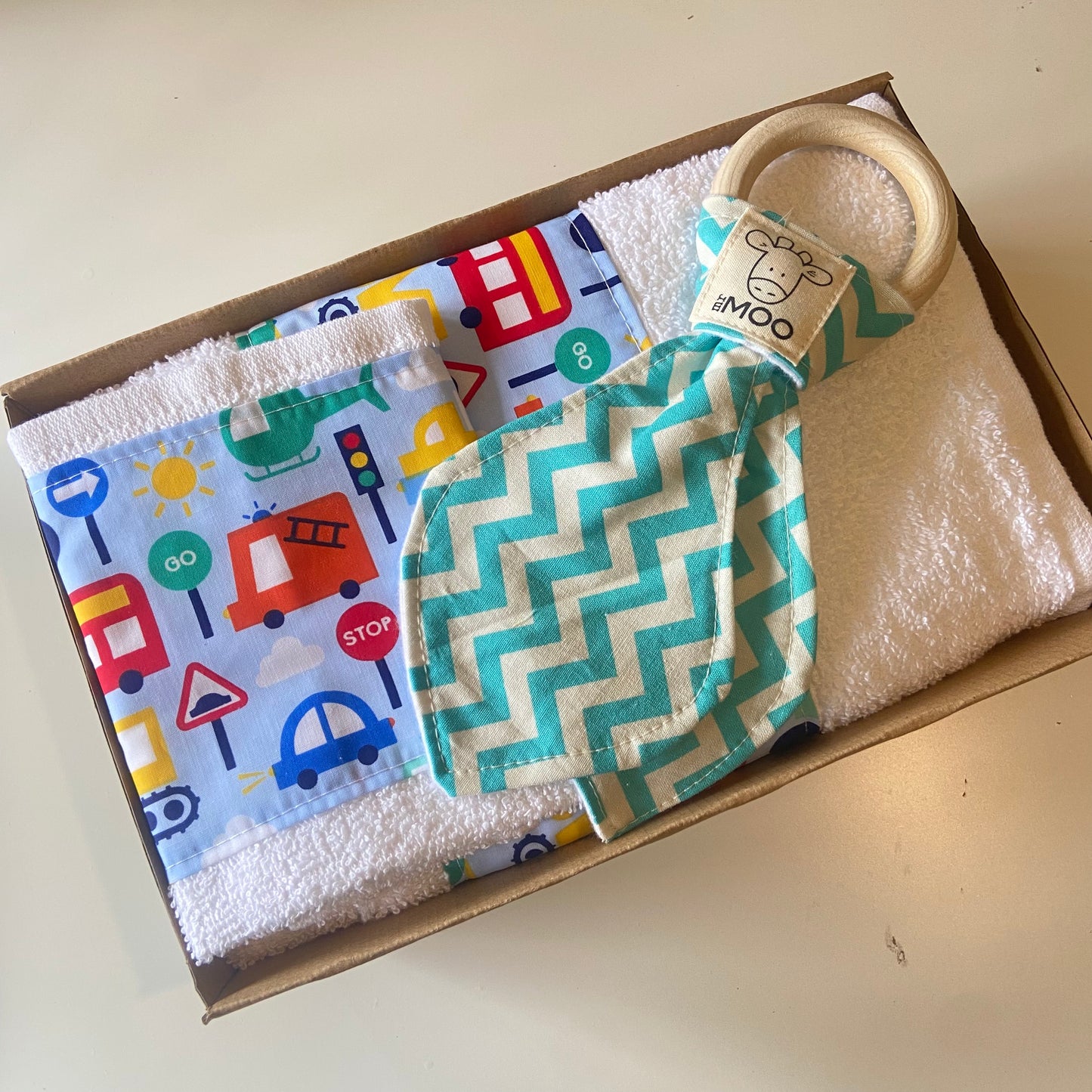 Gift Box - Towel, Wash Cloth & Bamboo Teether
