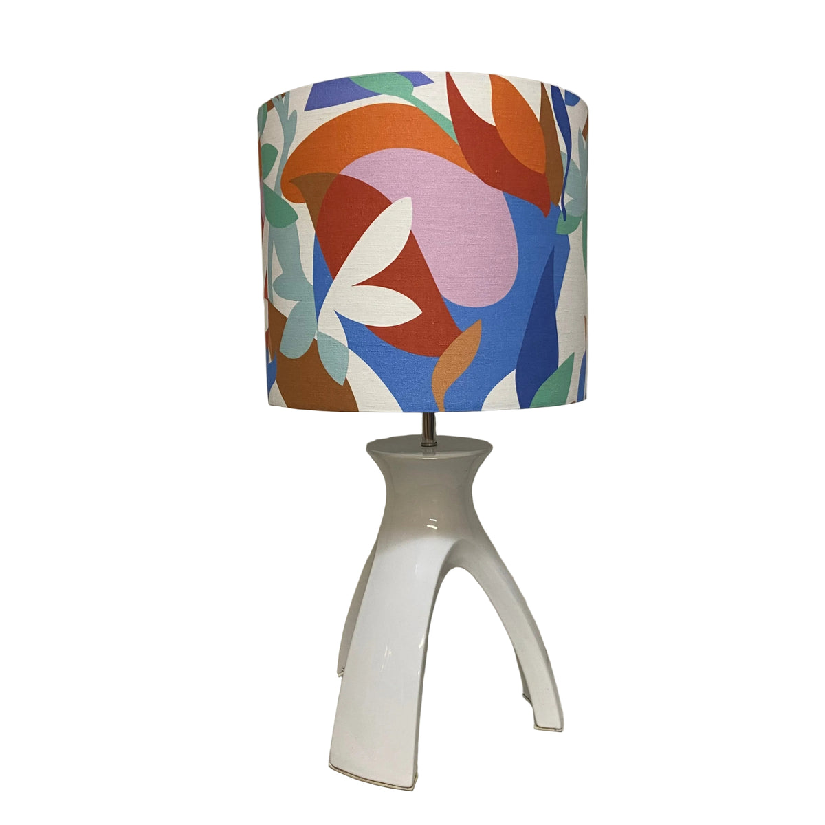 White Ceramic Tri-Legged Table Lamp with Jelena Linen Shade (pair available)