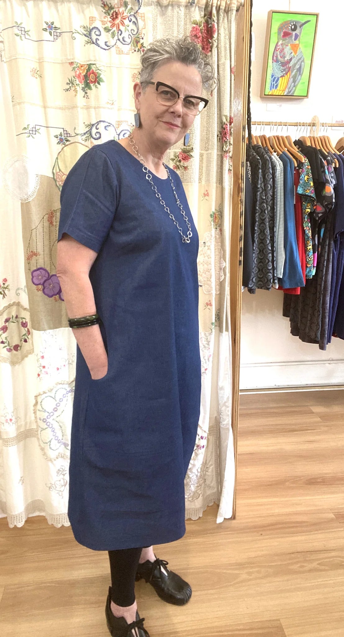 Women's Handmade Lantern Dress - Amethyst Linen blend **ON SALE**