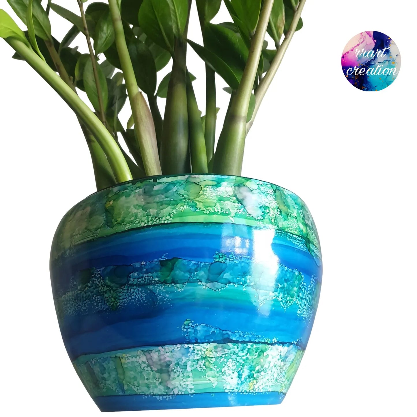 Alcohol Ink Extra Large Planter Pot - Mangrove