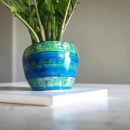 Alcohol Ink Extra Large Planter Pot - Mangrove