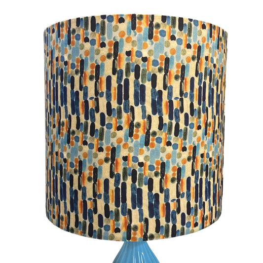 Frosted Blue Rippled Glass Table Lamp with Modstripe Abstract Shade