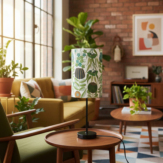 Black Post Table Lamp with Dusk Floral Shade