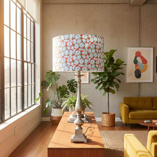 Ornate Pewter Finished Table Lamp with Prickly Pear on Orange Shade