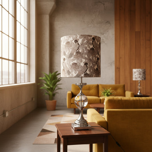 Glass Sphere & Chrome Table Lamp with Gang Gang Cockatoo Shade
