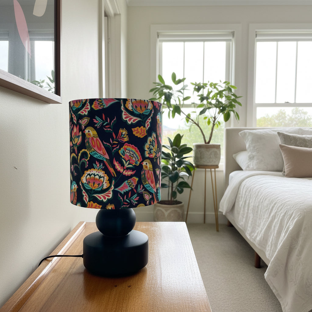 Black Kiki Table Lamp with Carnival Birds Shade (pair available)