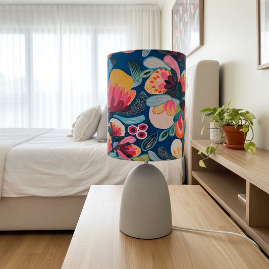 Concrete Bullet Table Lamp with Bright Floral Shade (pair available)