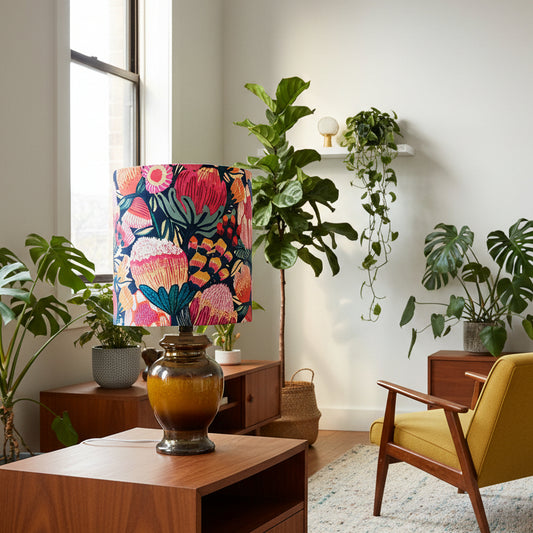 MCM Copper & Caramel Ceramic Table Lamp with Sketchie Floral Shade