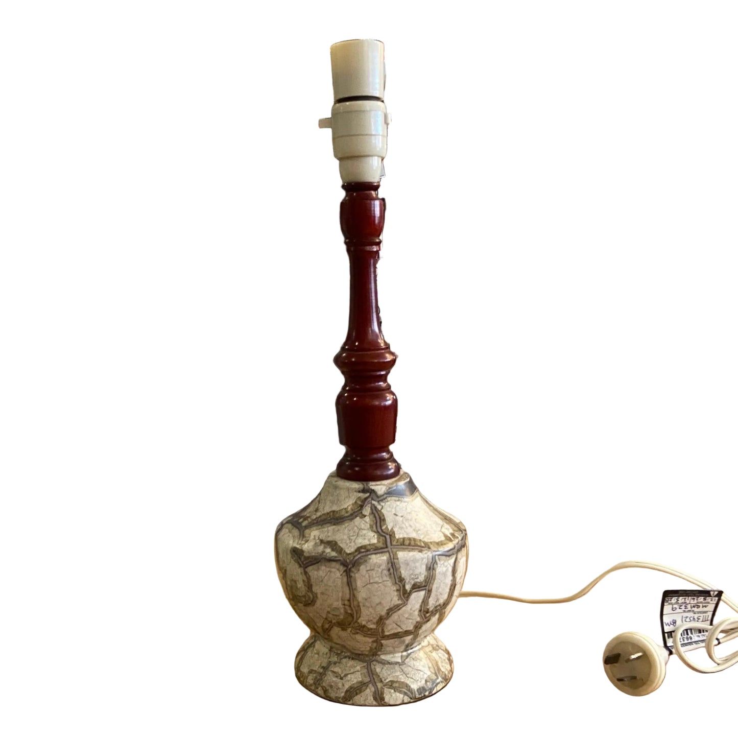 MCM Ceramic & Timber Table Lamp with Retro Jade Garden Shade