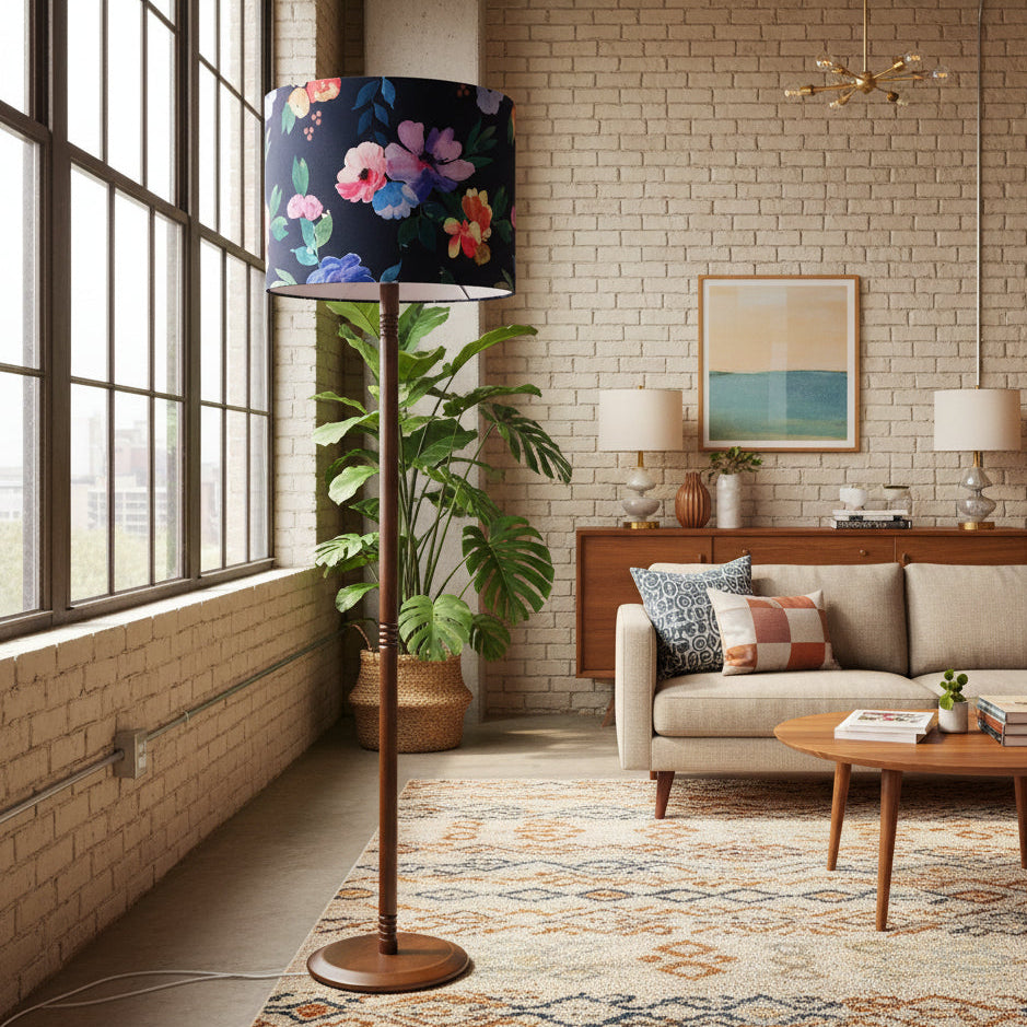 Floor lamp with a floral shade