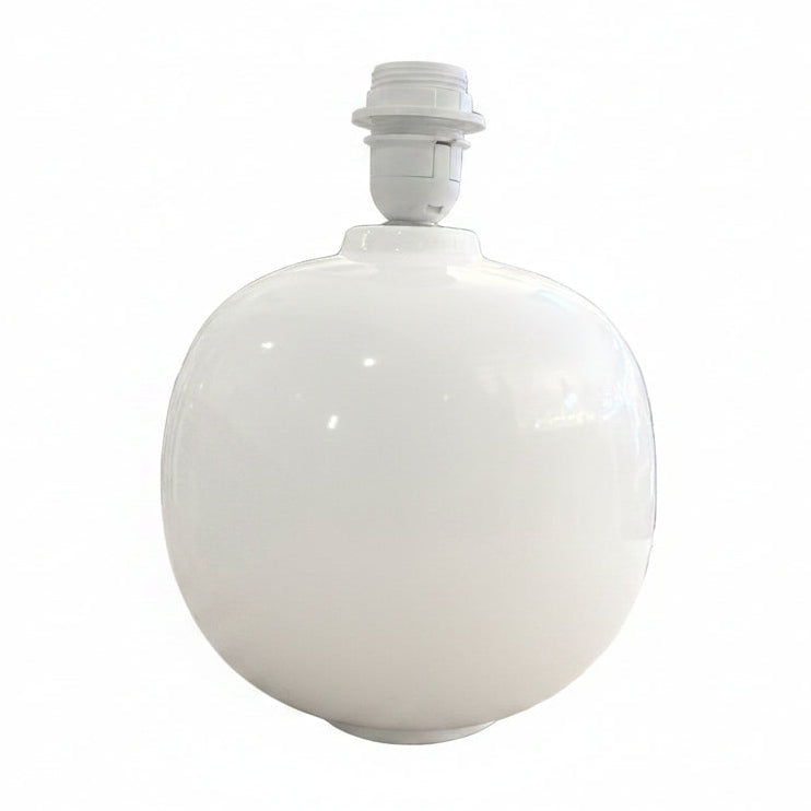 Bulbed White Ceramic Table Lamp with Orchids on Navy Shade